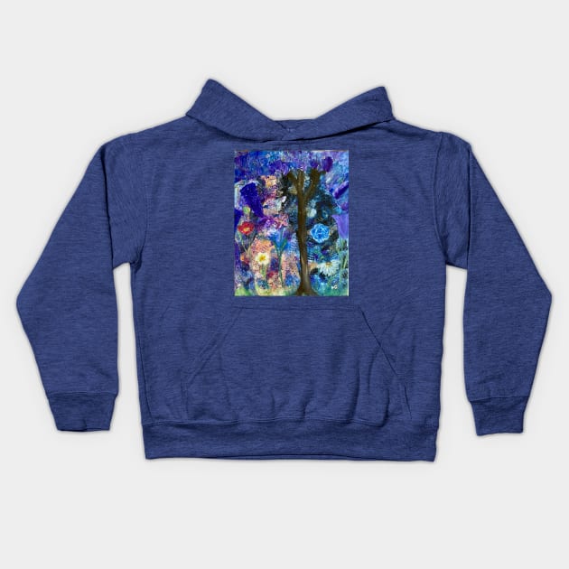 “Seul dans le jardin au clair de lune” (Alone in the Garden at moonlight) Kids Hoodie by Shaky Ruthie's Art from the Heart